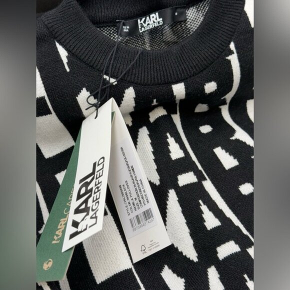 🆕 KARL LAGERFELD 🧿 NWT KARL Logomania Pullover Sweater, Black & White, Sz M - Picture 11 of 12